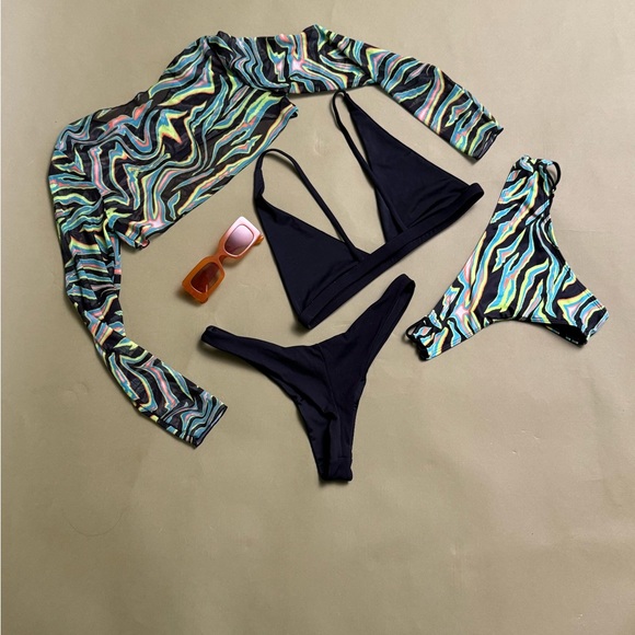 SOLD!!! Neon & black trippy wavy Rave outfit Mix & Match Set - Picture 2 of 2